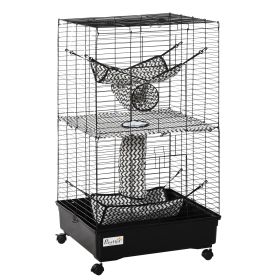 PawHut 42" Ferret Cage W/ Wheels Brakes, Hammocks, Black