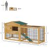 PawHut 2 Levels Outdoor Rabbit Hutch with Openable Top, 59" Wooden Large Rabbit Cage with Run Weatherproof Roof, Removable Tray, Ramp, Yellow