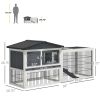 PawHut 2 Levels Outdoor Rabbit Hutch with Openable Top, 59" Wooden Large Rabbit Cage with Run Weatherproof Roof, Removable Tray, Ramp, Pewter Gray